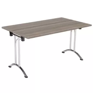 One Union Folding Table 1400 X 700 Chrome Frame Grey Oak Rectangular Top