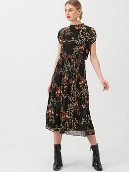 Oasis Oriental Pleated Midi Dress - Multi, Size 8, Women