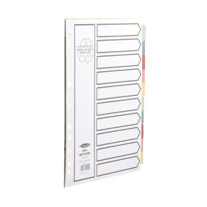 Concord Recycled Dividers 230 micron Card with Coloured Tabs 10-Part A4 White Ref 48199