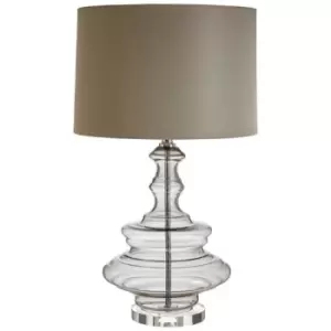 Curved and Bevelled Glass Body with Natural Shade Table Lamp