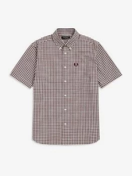Fred Perry Gingham Short Sleeve Shirt, Mahogany, Size L, Men