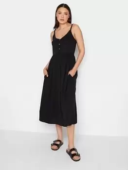 Long Tall Sally Black Button Through Cami Dress With Pockets, Black, Size 18, Women