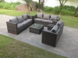 8 Seater Outdoor Rattan Garden Furniture Lounge Sofa Chair Table Set In Dark Grey