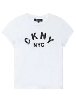 DKNY Girls Print Logo T-Shirt - White, Size Age: 5 Years, Women
