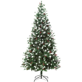 6ft Snow-Dipped Artificial Christmas Tree w/ Red Berries Metal Base - Homcom