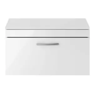 Nuie - Athena Gloss White 800mm Wall Hung Single Drawer Vanity Unit with Worktop - ATH062W - White