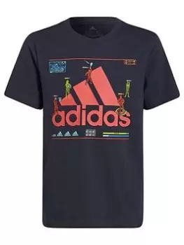 adidas Boys Gaming Graphic T-Shirt - Navy/Red, Navy/Pink, Size 5-6 Years