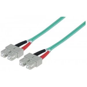 Intellinet Fibre Optic Patch Cable Duplex Multimode SC/SC 50/125 m OM3 5m LSZH Aqua Fiber Lifetime Warranty