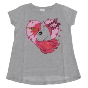 Childrens Girls Magic Thinks Unicorn T-Shirt (3-4 Years) (Grey)