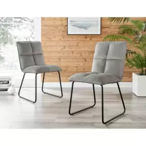 Furniture Box 2x Menen Light Grey Fabric Black Leg Dining Chairs