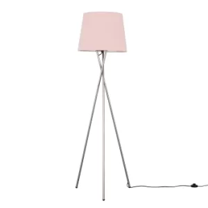 Camden Brushed Chrome Tripod Floor Lamp with XL Dusty Pink Aspen Shade