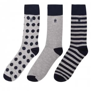 French Connection Connection 3 Pack Stripe Sock Size 7-11 - Marine/Grey