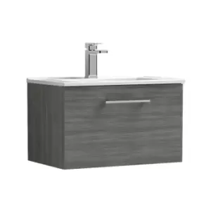 Arno Anthracite 600mm Wall Hung Single Drawer Vanity Unit with 18mm Profile Basin - ARN522B - Anthracite - Nuie
