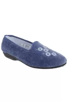 Cathy Floral Embroidered Velour Slippers