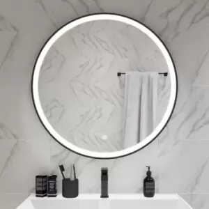Round Black LED Bathroom Mirror with Demister 800mm -Antares