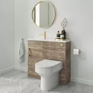900mm Wood Effect Cloakroom Toilet and Sink Unit with Brass Fittings - Ashford