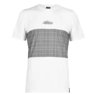 Fabric Check Panel T-Shirt - White