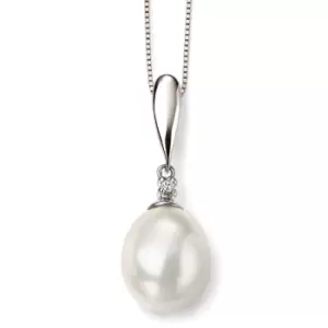 9Ct White Gold Pearl and Diamond Pendant
