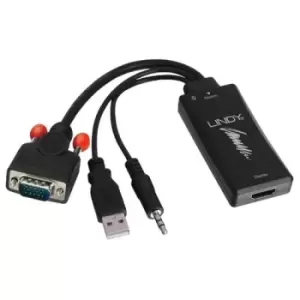 Lindy 38183 video cable adapter HDMI Type A (Standard) VGA (D-Sub) + 3.5mm + USB Type-A Black
