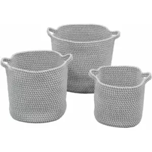 Edison Cotton Rope Storage Baskets, Set of 3, Grey - JVL