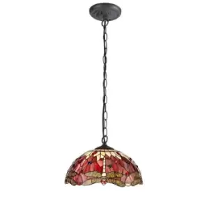 1 Light Downlighter Ceiling Pendant E27 With 40cm Tiffany Shade, Purple, Pink, Crystal, Aged Antique Brass - Luminosa Lighting