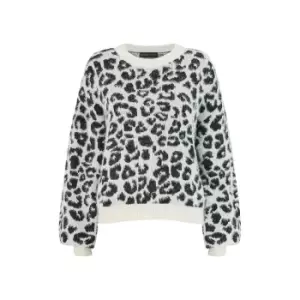 Mela London White Leopard Knitted Fluffy Jumper - Black
