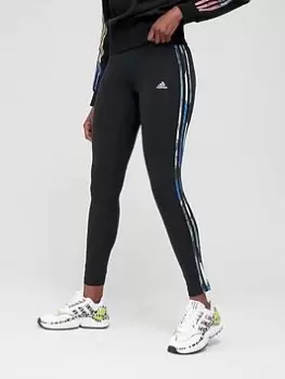 adidas 3 Stripes Printed Leggings - Black/Pink, Size L, Women