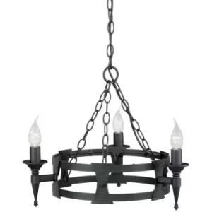 02elstead - Saxon pendant light, wrought iron, black, 3 bulbs