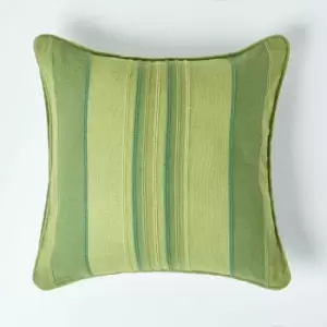 Cotton Striped Green Cushion Cover Morocco , 45 x 45cm - Green - Homescapes