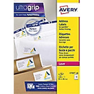 AVERY Address Labels L7163-100 UltraGrip White Self Adhesive A4 99.1 x 38.1mm 100 Sheets of 14 Labels