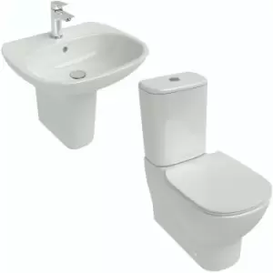 Ideal Standard - Tesi back to wall cloakroom suite with semi pedestal basin 600mm - White