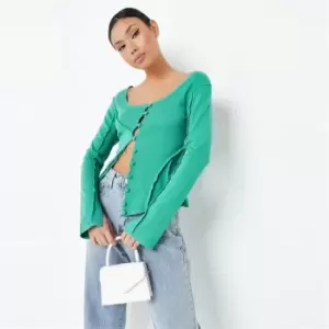 Missguided Asym Exposed Seam Button Cardi - Green
