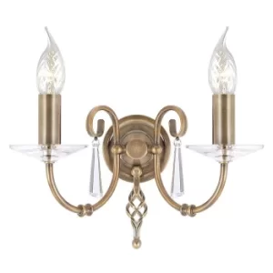 Aegean 2 Light Indoor Candle Wall Light Aged Brass, E14