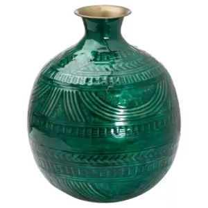 Hill Interiors Aztec Collection Brass Embossed Ceramic Dipped Squat Vase