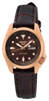 Seiko 5 Sport Compact Brown Dial Brown Leather Strap Watch