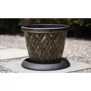 Thompson & Morgan Thompson and Morgan Plastic Flowerpot with Saucer in Black and Gold - BUY TEN