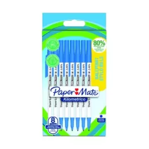 Papermate 2187679 Kilometrico Recycled Blue Ball Pen pack of 8 pens