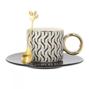 Cup with a saucer and spoon Homla NILA Black & White, 240ml