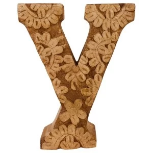 Letter Y Hand Carved Wooden Flower