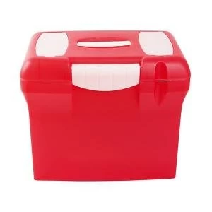 A4 File Box Plastic with Suspension Files and Index Tabs Red A4PLRDX