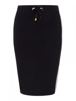 Barbour Drawstring Knee Length Skirt With Side Stripes Black