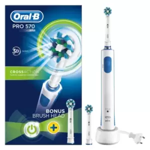 Oral B Oral-b Pro 570 Crossaction Electric Toothbrush With Bonus Brush Head - White