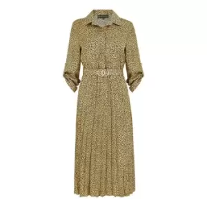 Mela London Brown Belted Satin Leoaprd Print Dress - Brown