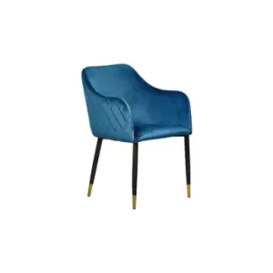 Set of 1/2/4 Verona Velvet Upholstered Dining Chair with Gold end Caps - Single - Blue - Blue