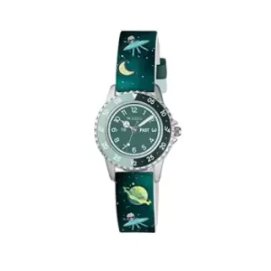 Tikkers Green Silicone Strap Silver Case Space Watch TK0210