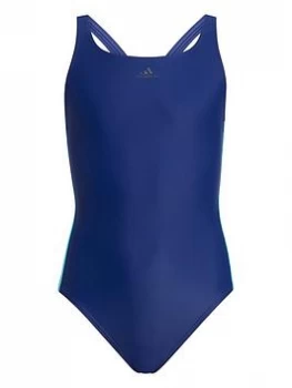 adidas Junior Girls Fit 3-Stripes Swimsuit - Blue Size 7-8 Years, Women