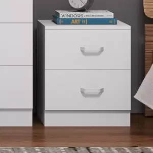 2 Drawer Bedside Cabinet Matt White Bedroom Furniture Metal T-Bar Handles - White