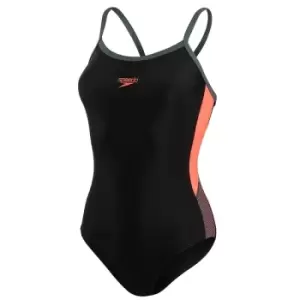 Speedo Endurance Dive Thinstrap Muscleback Swimsuit Black/Charcoal/Red 30"
