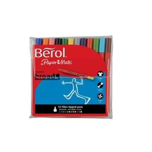 Berol Colour Broad Fibre Tip Pens Assorted Colours Pack of 12