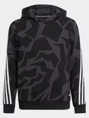 adidas Future Icons 3-stripes Graphic Hoodie, Grey/Black/White, Size 4-5 Years
